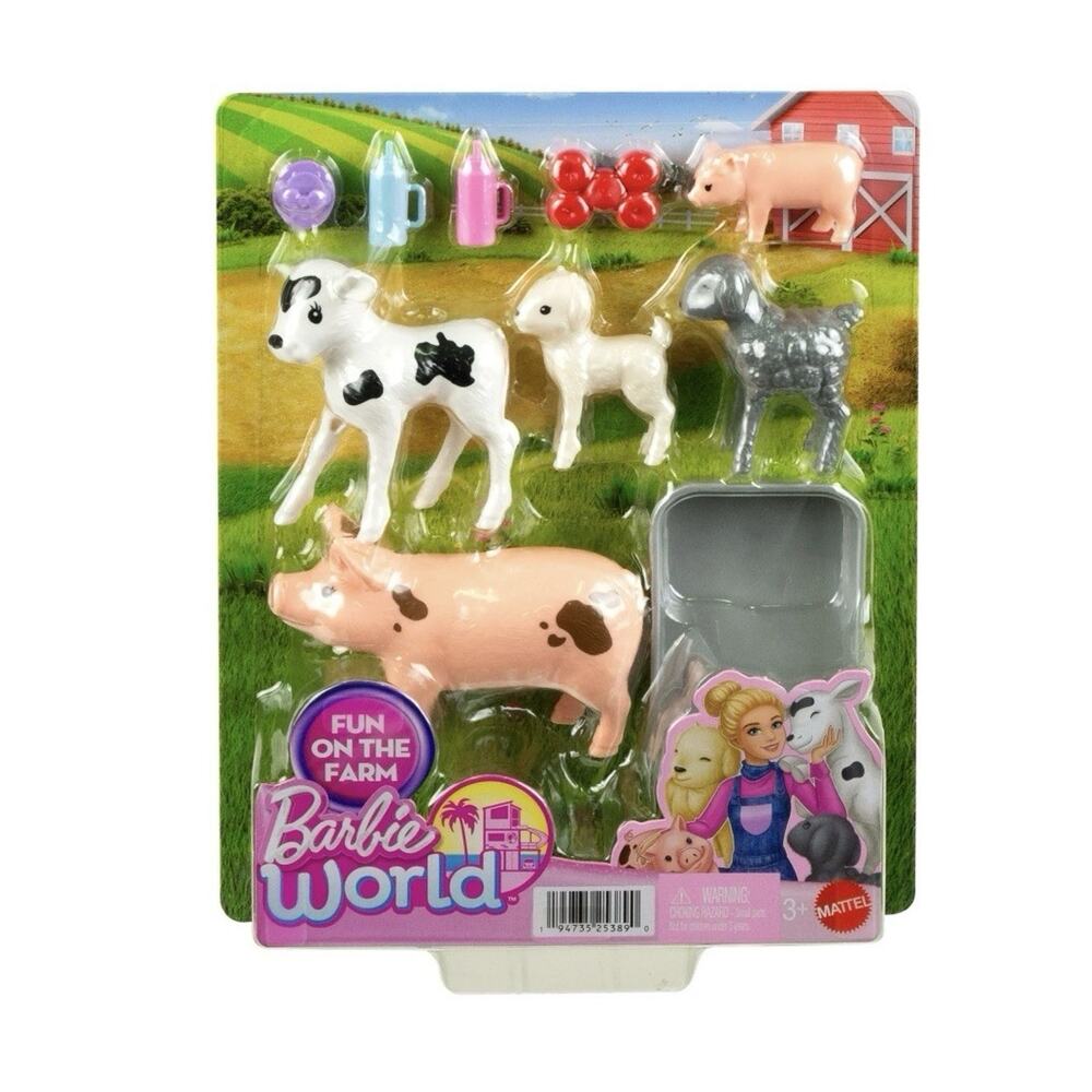 Barbie World Fun On The Farm Animal Toy Set With Accessories Mattel New